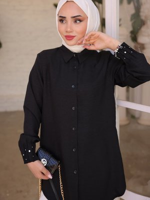 Siyah Kol Taşlı Ayrobin Gömlek