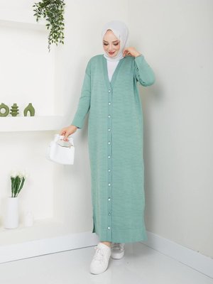 Dokulu Merserize Soğuk Iplik Tam Boy Hırka