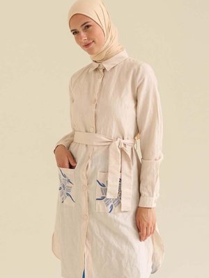 Pudra Cepli Kuşaklı Tunik Pudra Cepli Kuşaklı Tunik