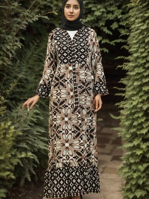 Siyah Çiçek Desenli Viskon Elbise Siyah Çiçek Desenli Viskon Elbise