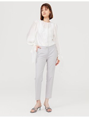 Basic Fermuarlı Pantolon Gri Sz