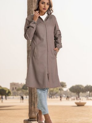 Sütlü Kahve Kapüşonlu Fermuarlı Kot Kap Sütlü Kahve Kapüşonlu Fermuarlı Kot Kap