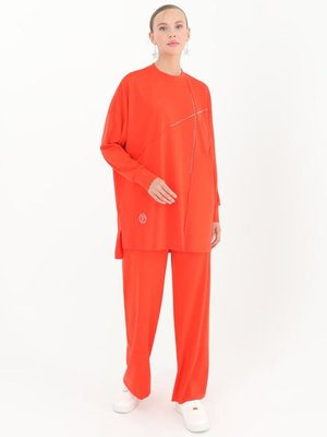 Oranj Viskon Kumaş Önü Taşlı Tunik Oranj Viskon Kumaş Önü Taşlı Tunik