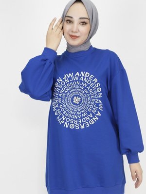 Saks İp Kumaş Nakış Yazı Ve Taş Detaylı Sweatshirt Saks İp Kumaş Nakış Yazı Ve Taş Detaylı Sweatshirt