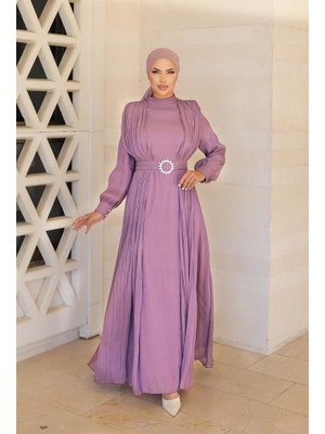 Lila Havin Işıltı Abiye Elbise