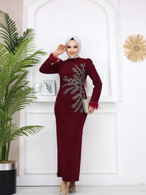 Bordo Fadik Abiye Elbise Bordo Fadik Abiye Elbise