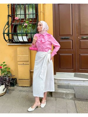 Yandan Bağlamalı Tok Kumaş Keten Etek