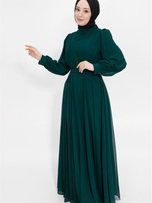 Zümrüt Kruvaze Yaka Şifon Kumaş Abiye Elbise Zümrüt Kruvaze Yaka Şifon Kumaş Abiye Elbise