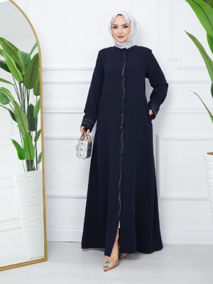 Ön Ve Kol Taşlı Büyük Beden Ferace