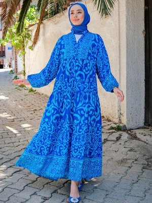 Şekil Desen Elbise Mavi Şekil Desen Elbise Mavi