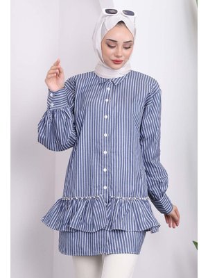 Lacivert Çizgili Etek Ucu İncili Tunik Lacivert Çizgili Etek Ucu İncili Tunik
