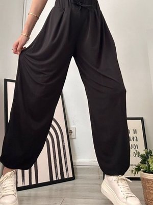 Siyah Sandy Kumaş Esnek Havuç/şalvar Pantolon