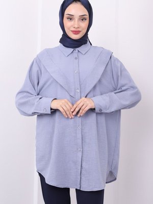 Gri Yaka Detaylı Keten Tunik