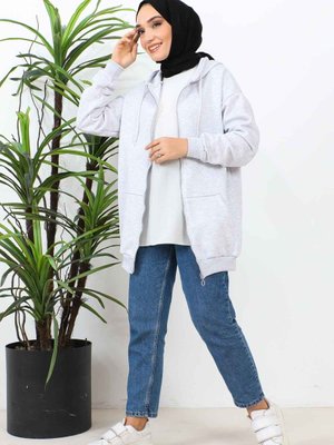 Gri Kapüşonlu Üç Iplik Şardonlu Sweatshirt Gri Kapüşonlu Üç Iplik Şardonlu Sweatshirt