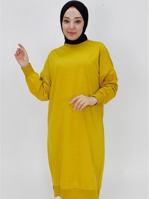 Yağ Yeşili İp Kumaş Uzun Boy Basic Sweatshirt Yağ Yeşili İp Kumaş Uzun Boy Basic Sweatshirt