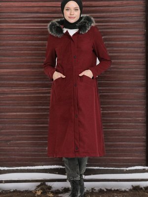 Bordo Hermes Kaşe Kaban Bordo Hermes Kaşe Kaban