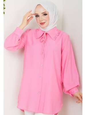 Pembe Yaka Fırfırlı Tunik Pembe Yaka Fırfırlı Tunik
