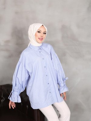 Mavi Çizgili Kolları Bağlamalı Tunik Mavi Çizgili Kolları Bağlamalı Tunik