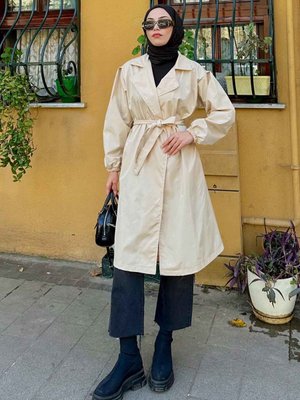 Balon Kol Kuşaklı Trençkot