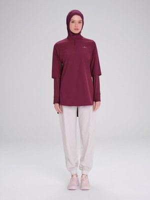 Active Uzun Kollu Yakası Fermuarlı Mor Antrenman Tişörtü Act