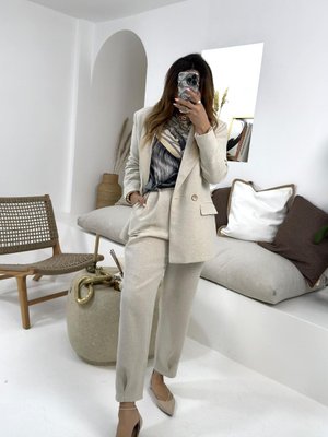 Bej Keten Dokulu Pileli Havuç Pantolon Bej Keten Dokulu Pileli Havuç Pantolon