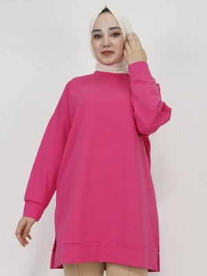 Fuşya İp Kumaş Pul İşleme Detaylı Sweatshirt