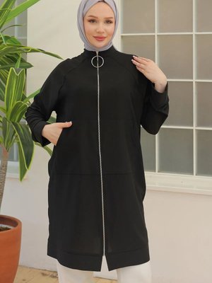 Trend İpek Krep Kumaşlı Sırtı Yıldızlı Fermuarlı Ceket Trend İpek Krep Kumaşlı Sırtı Yıldızlı Fermuarlı Ceket