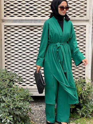Koyu Yeşil İkili Kimono Takım