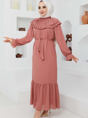 Roba Volanlı Somon Elbise