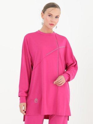 Fuşya Viskon Kumaş Önü Taşlı Tunik