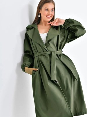 Belden Bağlamalı Krem Balon Kol Trenç