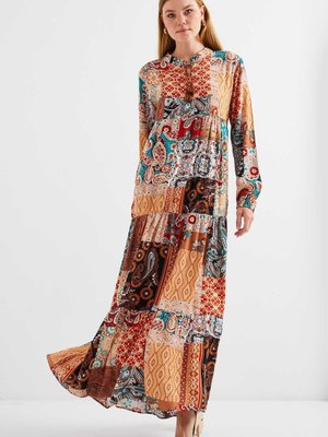 Kahve Desenli Viskon Elbise Kahve Desenli Viskon Elbise