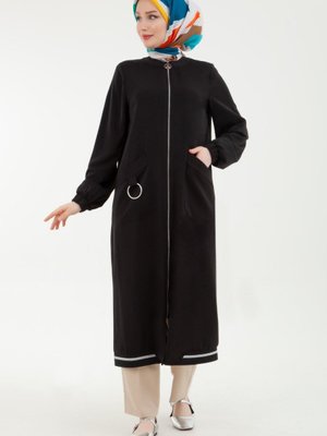 Kolları Lastikli Cepli Fermuarlı Giy Çık Siyah Kolları Lastikli Cepli Fermuarlı Giy Çık Siyah