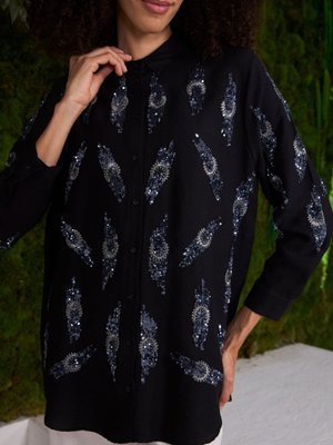 Gömlek Ön Ve Kolları Pul Palet Nakış İşlemeli Ovursize Kalıp