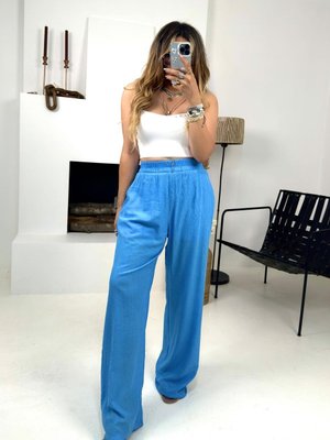 Turkuaz Krinkle Viskon Pantolon