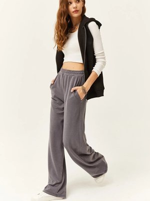 Gri Dokulu Beli Lastikli Cepli Salaş Bol Paça Ekstra Uzun Boy 115cm. Pantolon Gri Dokulu Beli Lastikli Cepli Salaş Bol Paça Ekstra Uzun Boy 115cm. Pantolon