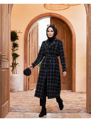 Kışlık Çizgili Kaşe Kaban