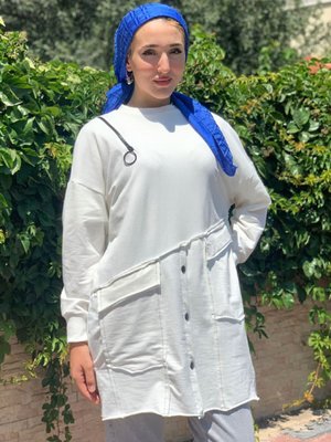 Ekru Omuzu Fermuarlı Sweat Ekru Omuzu Fermuarlı Sweat