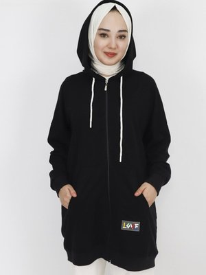 Siyah İp Kumaş Cepli Ve Kapüşonlu Oversize Sweatshirt Siyah İp Kumaş Cepli Ve Kapüşonlu Oversize Sweatshirt