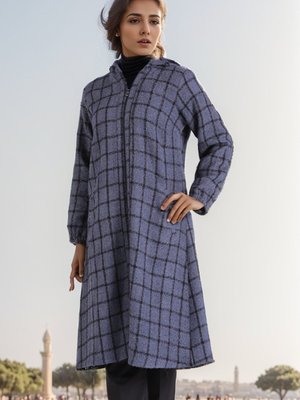 Siyah Lacivert Kapüşonlu Kaşe Kap Siyah Lacivert Kapüşonlu Kaşe Kap