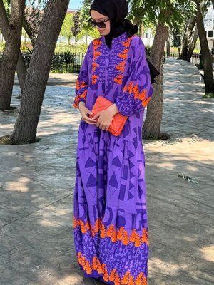 Mor Oversize Yazlık Viskon Elbise