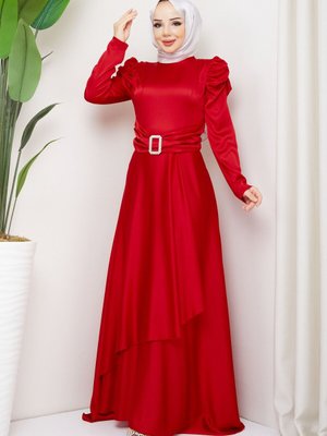 Kırmızı Bade Abiye Elbise