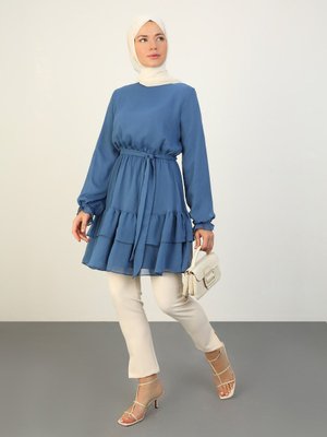 Kat Kat Bağlama Detaylı Şifon Tunik İndigo Kat Kat Bağlama Detaylı Şifon Tunik İndigo
