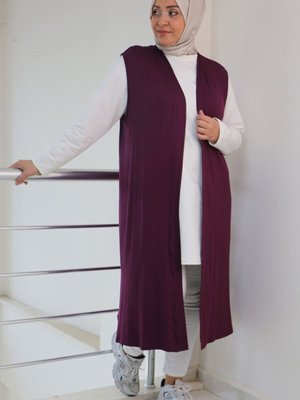 Mürdüm Büyük Beden Penye Giy Çık Yelek