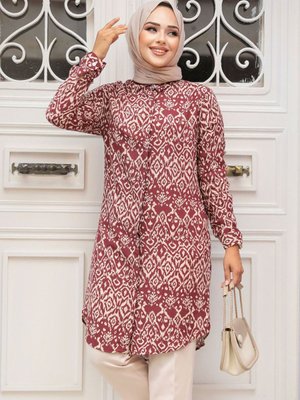 Desenli Bordo Viskon Tunik