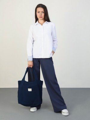 Pamuklu Kolları Çizgi Detaylı Gömlek Gri Mavi Cizgili