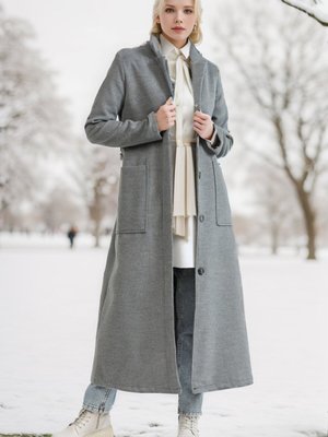 Gri Hermes Kaşe Kuşaklı Kaban Gri Hermes Kaşe Kuşaklı Kaban