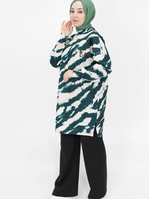 Haki Scuba Kumaş Zebra Desenli Sweatshirt Haki Scuba Kumaş Zebra Desenli Sweatshirt