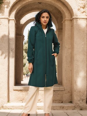 Zümrüt Yeşili Kapüşonlu Fermuarlı Kap Zümrüt Yeşili Kapüşonlu Fermuarlı Kap