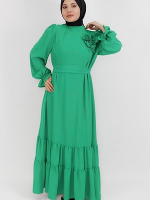 Yeşil Çiçek Detaylı Salaş Elbise Yeşil Çiçek Detaylı Salaş Elbise